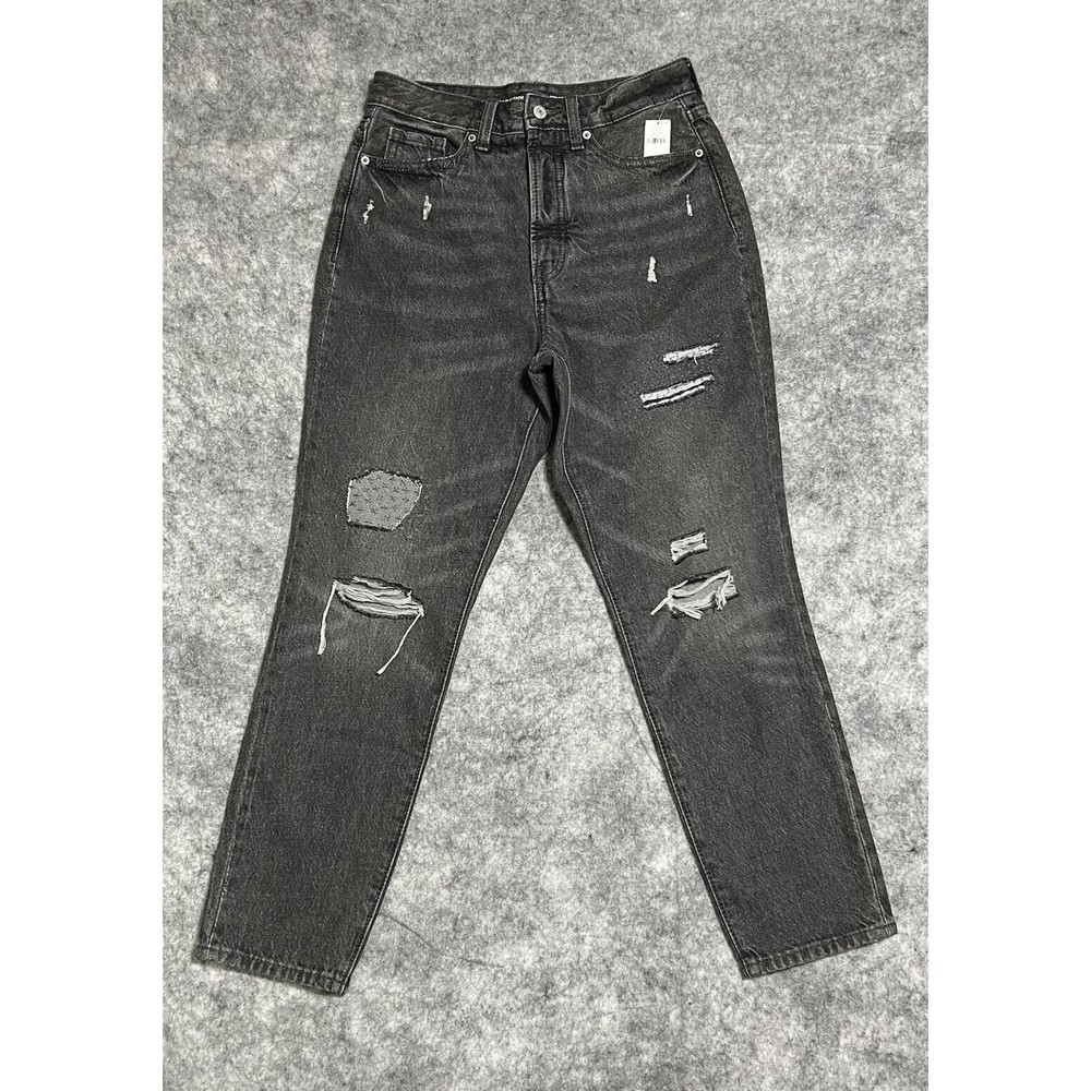 Old Navy Jeans Women's 4 O.G. Straight Button Fly Black High Rise Distressed